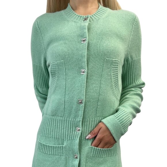 CHANEL Vintage P52425 CC Turnlock Logo Knit Cardigan Dress #38 Cashmere [106211] - Picture 1 of 13